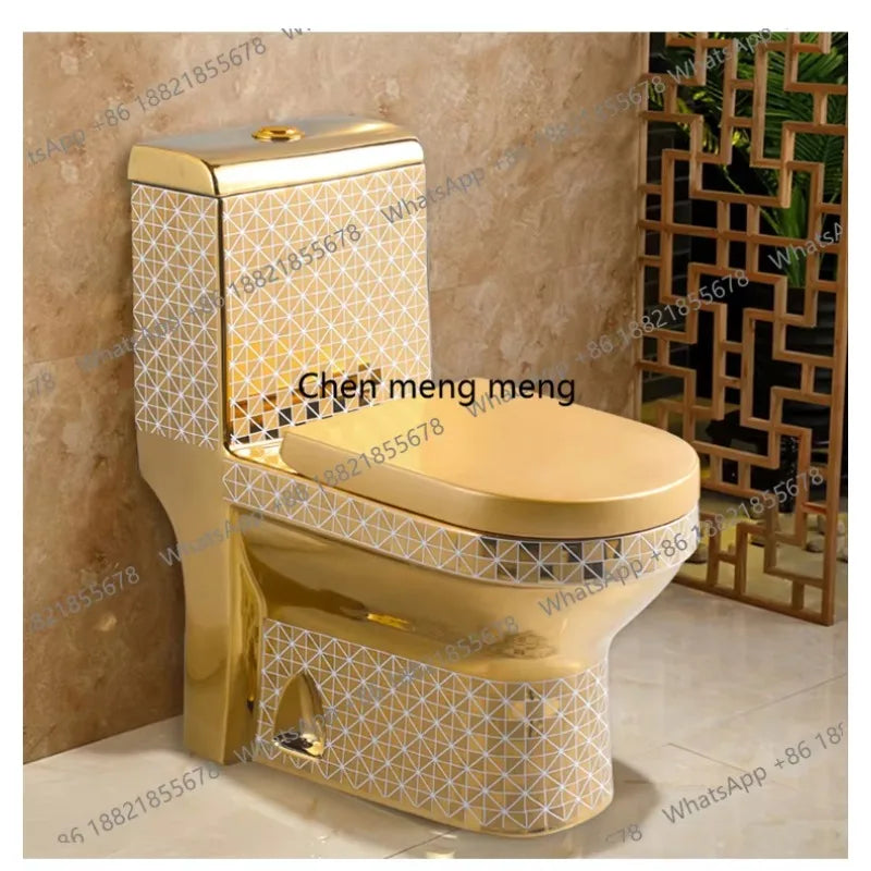 E136  Golden Toilet,Modern One-Piece Ceramic Toilet Bowl With S-Trap Drainage Dual-Flush Floor Mounted White Gold Color