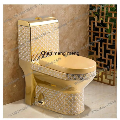 E136  Golden Toilet,Modern One-Piece Ceramic Toilet Bowl With S-Trap Drainage Dual-Flush Floor Mounted White Gold Color