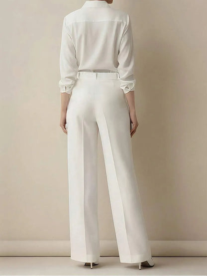 European and American cross-border spring and autumn fashion solid color casual high-waist loose work trousers with pockets