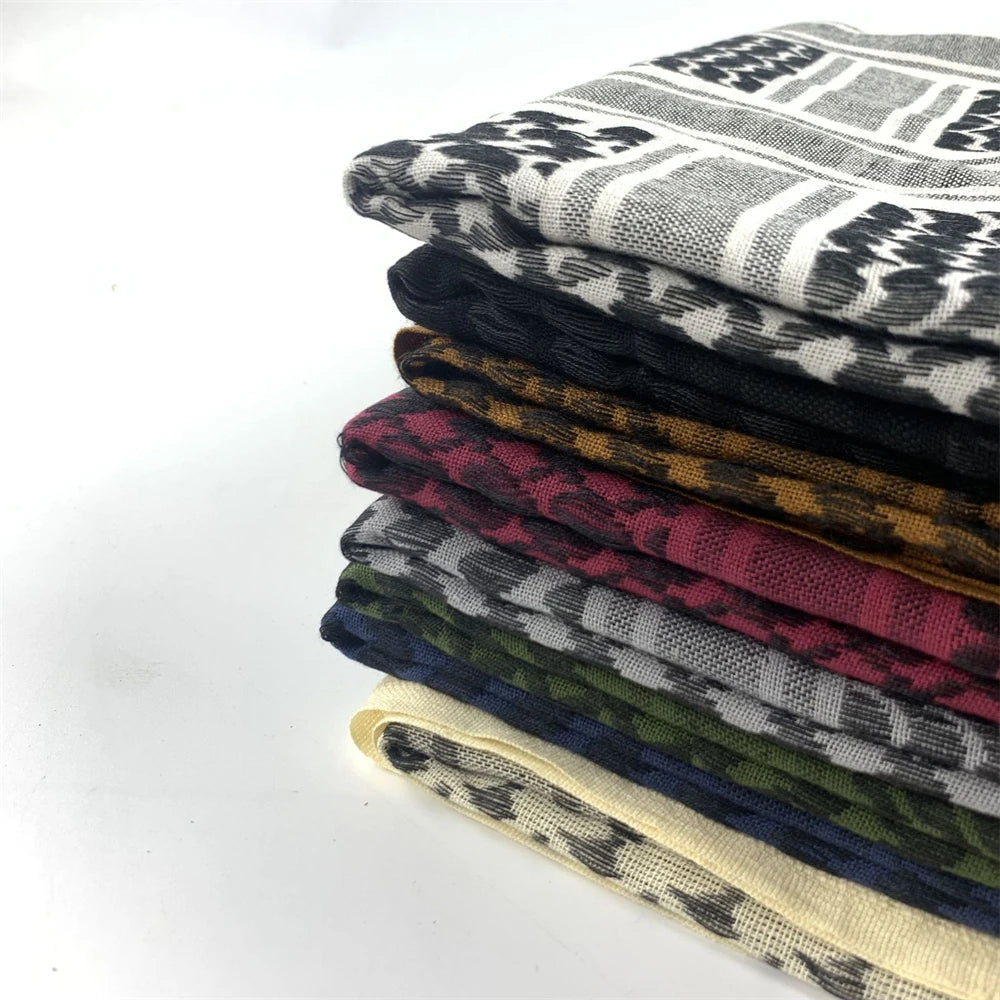100% Cotton 110 X 110cm Hunting Scarf Shemagh Tactical Desert Keffiyeh Head Neck Scarf Arab Wrap with Tassel