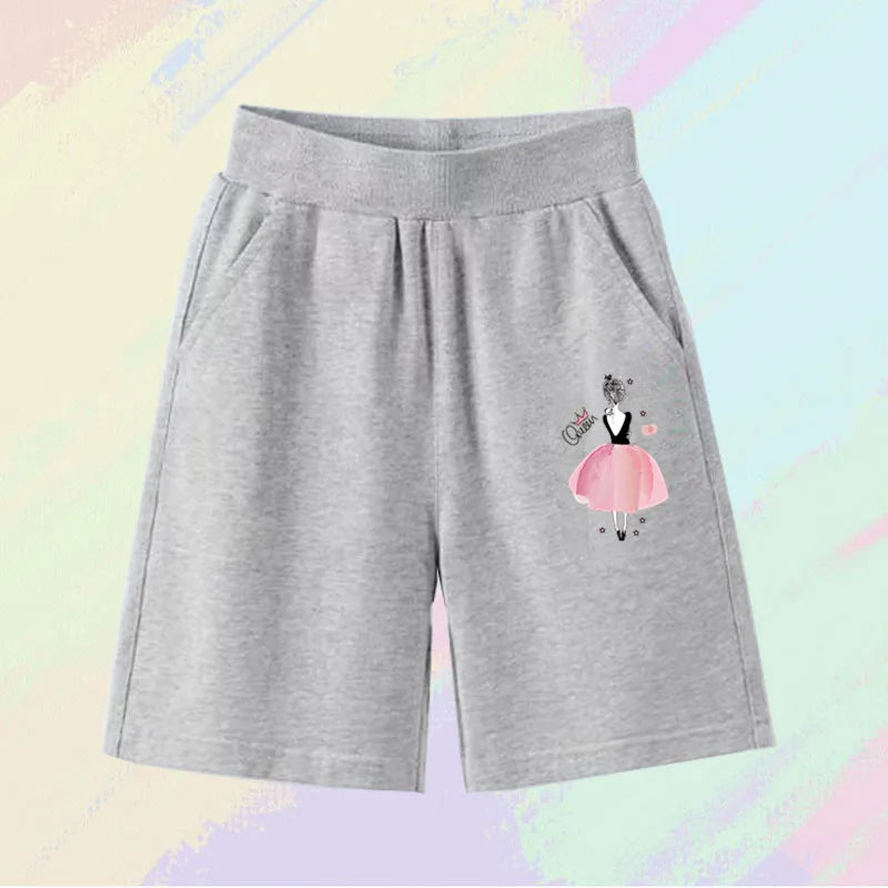2025 Girls Summer Cat Ear Print Shorts Kids Elastic Waist Beach Short with Pocket Sports Short Pants Kids Cute Clothes 3-14y