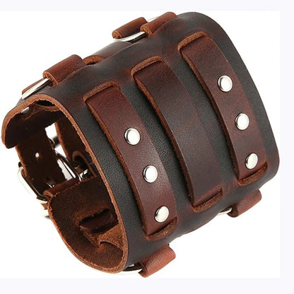Wide Cuff Wrap Gothic Wristband Punk Rock Biker Wide Strap Leather Bracelet