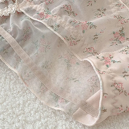 Women's Panties Cross Waistband Hipsters Low Rise Lace Strappy Panties Transparent Mesh Floral Pattern Sweet Bowknot Sexy Female