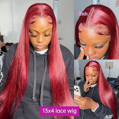 Bone Straight Human Hair Wigs Burgundy 13x6 Hd Lace Frontal Human Hair Wig 99j 13x4 Hd Lace Wigs 200% High Density 36 Inch