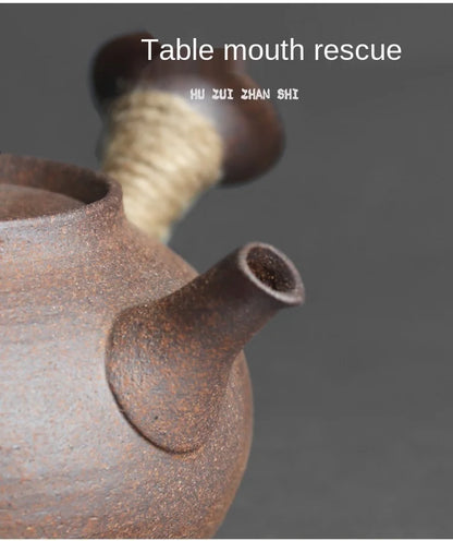 Jingdezhen Handmade Pottery Japanese Style Side Handle Teapot Raw Ore Pottery Clay Material Retro Rough Pottery Health Tea Maker