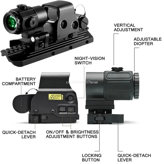 Hot Sale 558 Holographic Collimator Red Dot Sight G43/G33 3X G45 5X Magnifier Airsoft Hunting Gear W/20mm Rail Mounts & QD Lever
