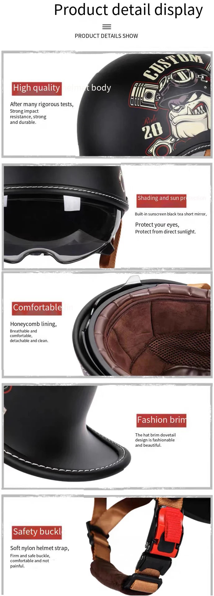 DOT motorcycle retro helmet scoop helmet for men and women summer half helmet cruise motorcycle tilt helmet commuter personality