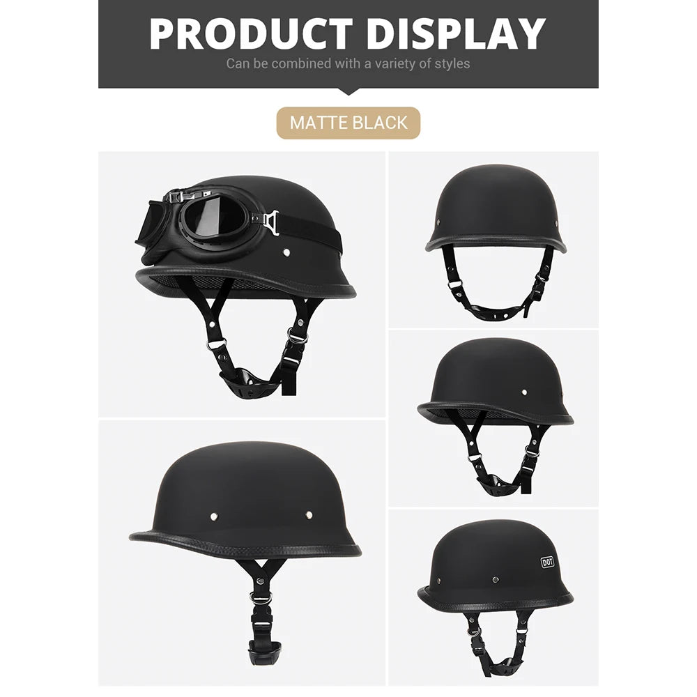 Motorcycle Helmet German Leather Style Pilot Motorcycle Open Face Retro Half Helmet Cruise Chopper Biker DOT Certification S-XXL