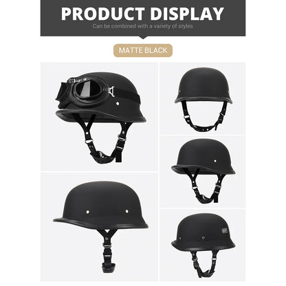 Motorcycle Helmet German Leather Style Pilot Motorcycle Open Face Retro Half Helmet Cruise Chopper Biker DOT Certification S-XXL