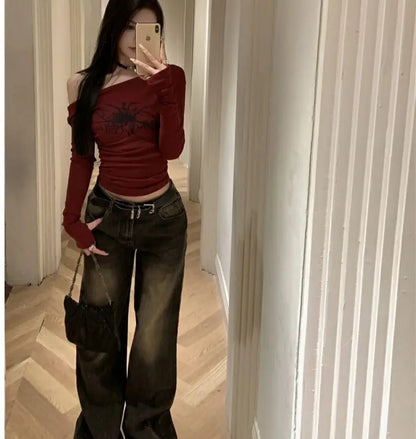 Y2k Sport Summer Off shoulder Top Women Letter Sexy Vintage 2000s Short sleeve T shirt Lady Body Basic Crop Top Female Casual