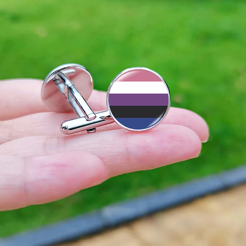 Lesbian Gay Pride Cufflinks for Fans LGBT Creative Rainbow Flag Glass Gem Charm Shirt Decoration Cuff Buttons
