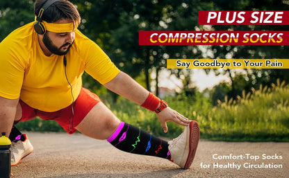 2XL-7XL Plus Size 20-30 mmHg Compression Socks for Women Men Wide Calf Extra Large Knee High Flight Sock for Circulation Support