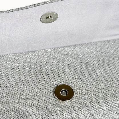 Women Fold Glitter Handbag Shiny Envelope Evening Bag Ladies Pleated Silver Clutch Chain Wedding Party Mini Long Purse XA12ZD