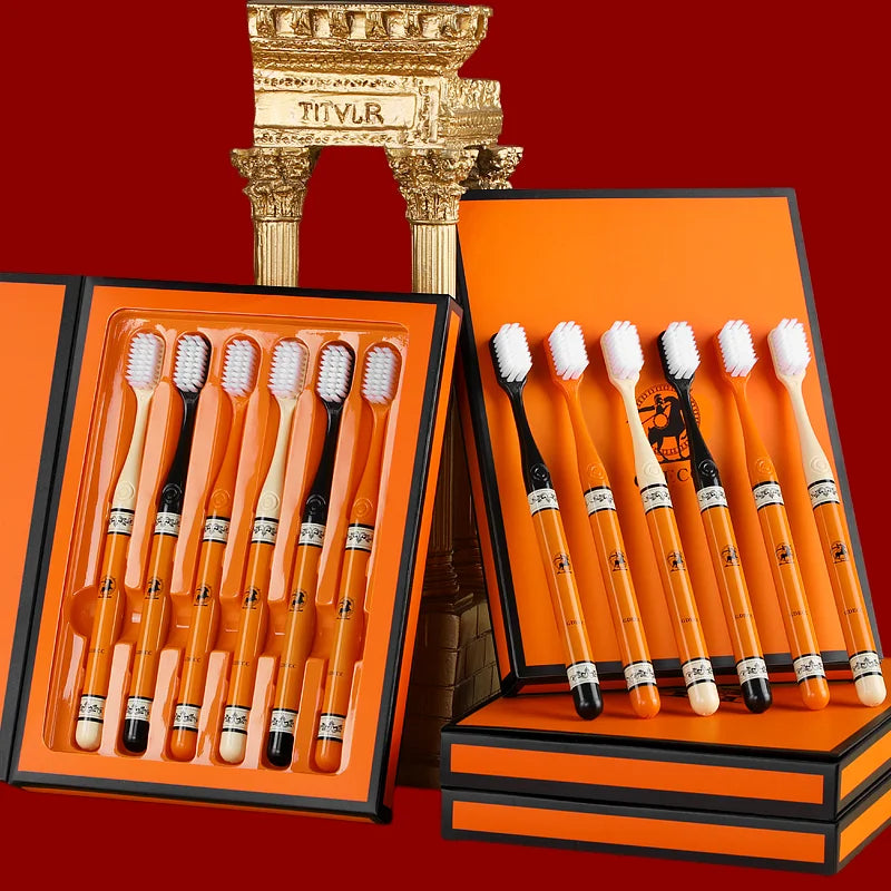 6 pieces/box high-end gift box adult manual toothbrush oral care soft bristled cleaning male and female universal home cleaning