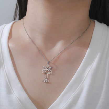 Jeshayuan Greek Goddess Hecate Ἑκάτη Pendant Necklace For Women Triple Moon Goddess Stainless Steel Amulet Jewelry NEW