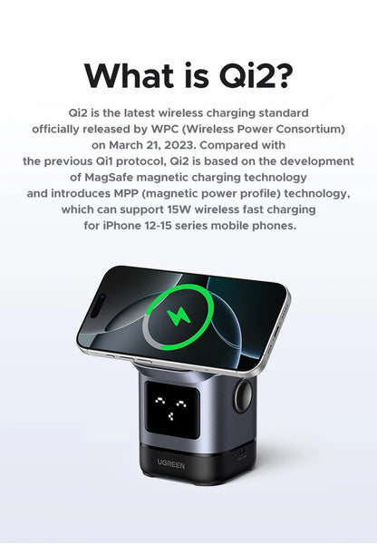 UGREEN UNO Qi2 15W Magnetic Wireless Charger Charging Stand With Cable  For iPhone 16 17 Pro Max For MagSafe Fast Charger