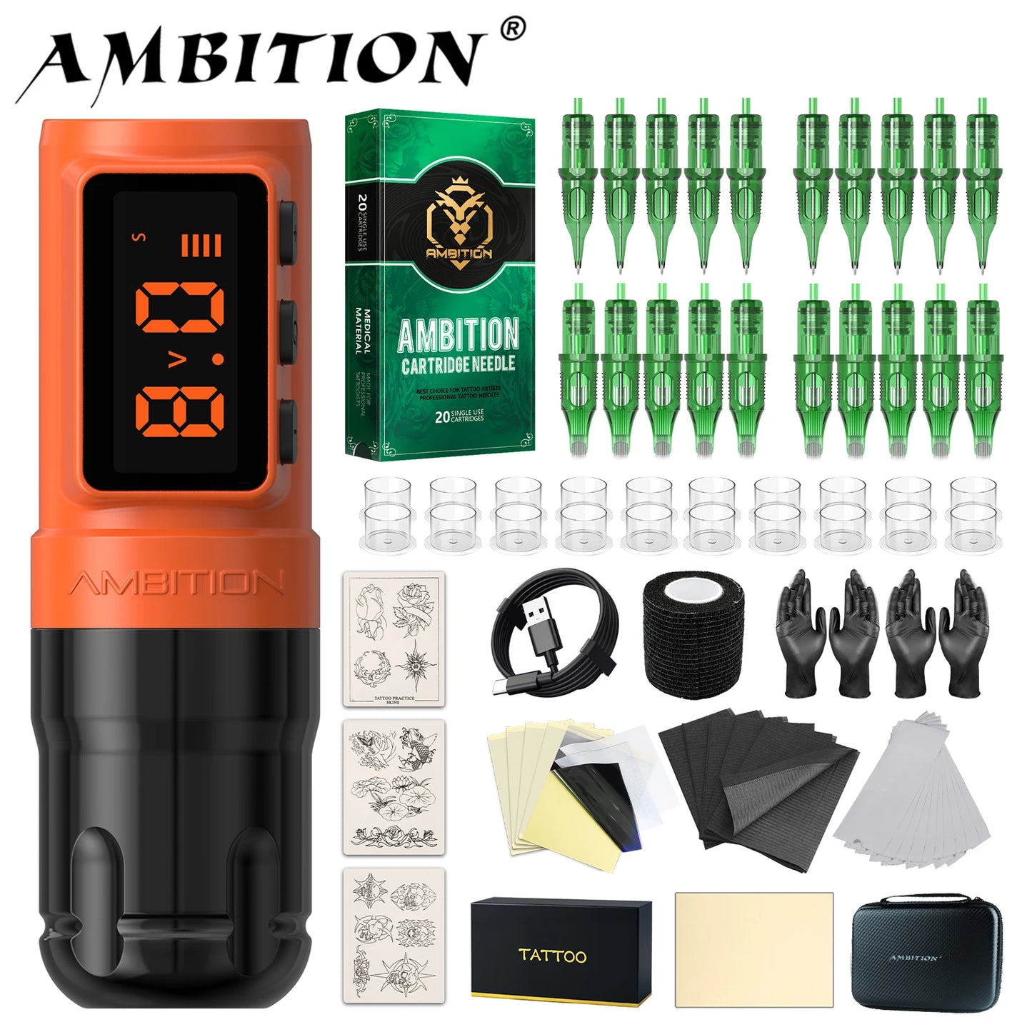 Ambition Bolt-X Kit Tattoo Machine Pen Set Wireless Power Supply Battery 1600mAh 10Hours Permanent Makeup Coreless Tattoo Gun