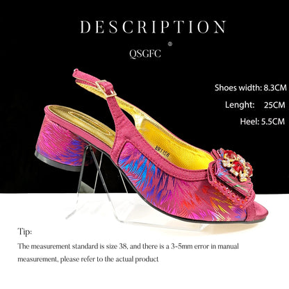 QSGFC New Design Nigerian Style Women Heels Shoes And Elegant Bag Set Color Matching Handbag Wedding Party Women Shoes