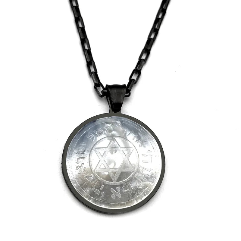 Hebrew Star of David Natural Shell Pendant Necklace for Women Men Stainless Steel Gold Silver Color Jewish Bless Chain Jewelry