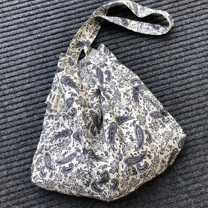 Portable Cotton Shopping Bag Bandanna Print Open Pocket Handbags Reusable High-capacity Books Bag Travel