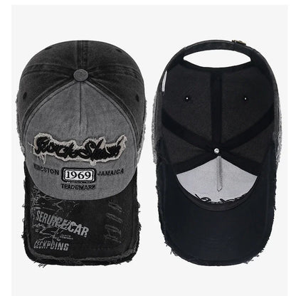 Scratched Brushed Patch Letter Embroidery Distressed Adjustable Cotton Hard Top Baseball Cap Sun Hat Trucker Caps Dad Hats