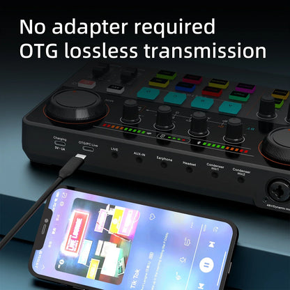 48V Phantom Power Professional Live Sound Card 12 Electronic Tone Sound Card Audio Mixer DJ Controller for For Youtube PC\Phone