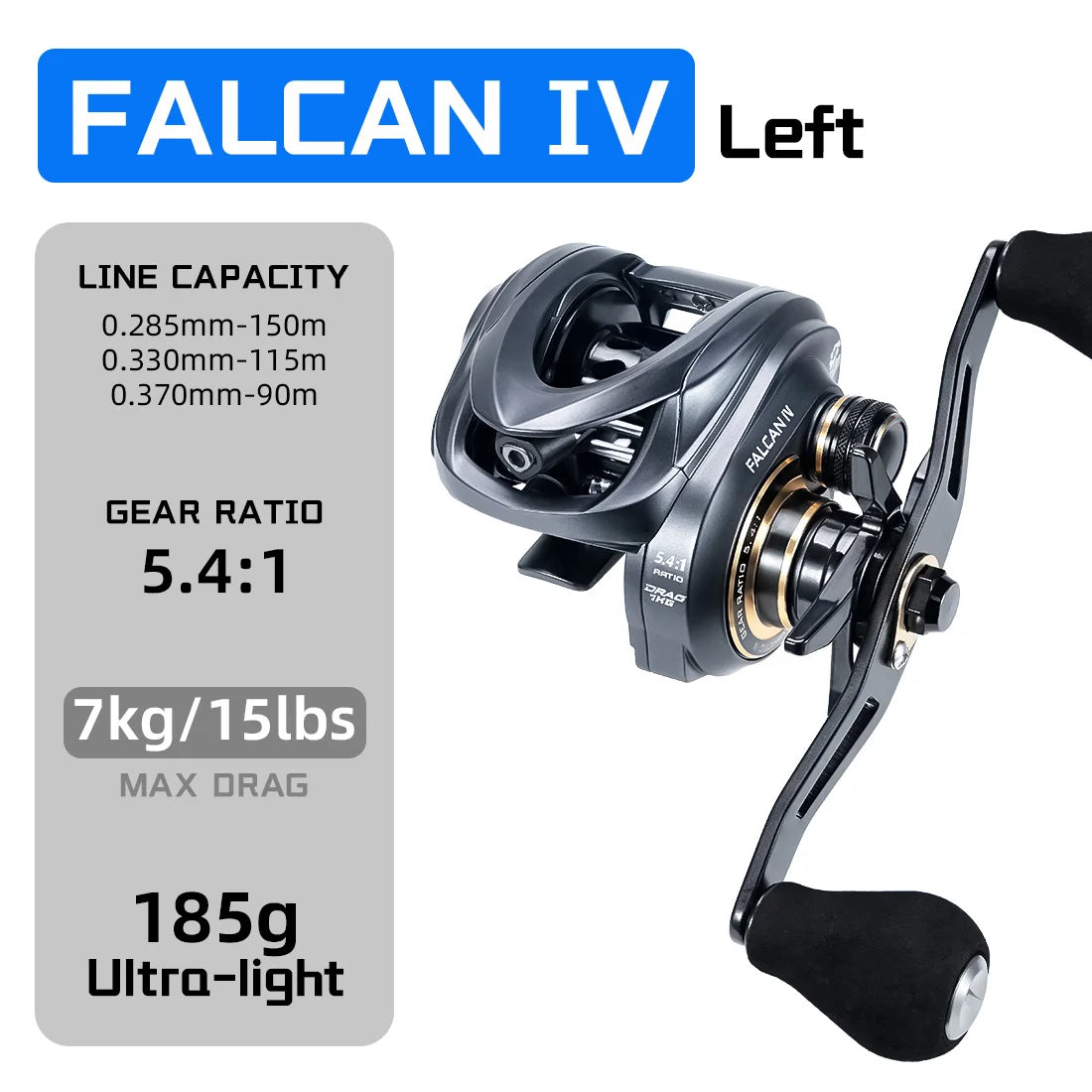 SeaKnight Brand FALCAN IV 5.4:1 185g Lightweight Baitcasting Fishing Reels Carbon Fiber Drag Brass Gear Power Fishing Reel