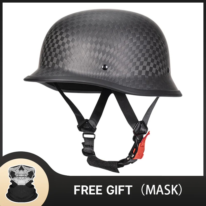 Bright Black Real 3K Carbon Fiber Helmet Retro Men's Motorcycle Helmet German Style Soldier Helmet Retro Cruiser DOT ECE