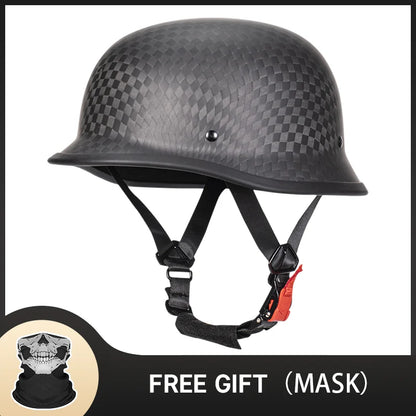 Bright Black Real 3K Carbon Fiber Helmet Retro Men's Motorcycle Helmet German Style Soldier Helmet Retro Cruiser DOT ECE