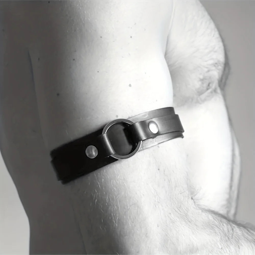 Punk Hip Hop Sexy PU Leather Fashion Men's Armband, Adjustable Bondage Elastic Armband Body Cage Arm Rings Erotic Rave Cosplay