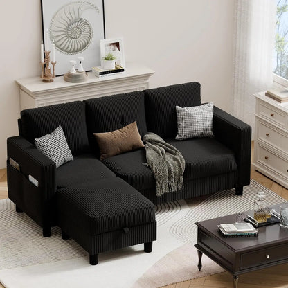 Convertible Sectional Couches for Living Room, L-Shaped Couch 3 Seat Sectional Sofa Set with Corduroy Fabric , Customized