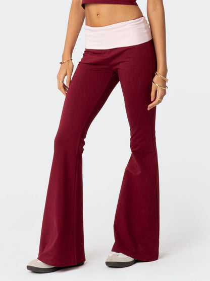 Women Fashion Flared Pants Casual Contrast Color Creativity Elastic Waist Bell Bottoms Bootcut Trousers Y2K 2024 New Streetwear