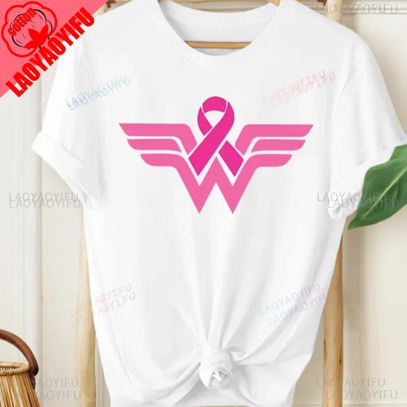 Cancer Ribbon Wonder lady T-Shirt Cancer Awareness Shirt Cancer Survivor Warrior print shirts aesthetic clothes cotton tee tops