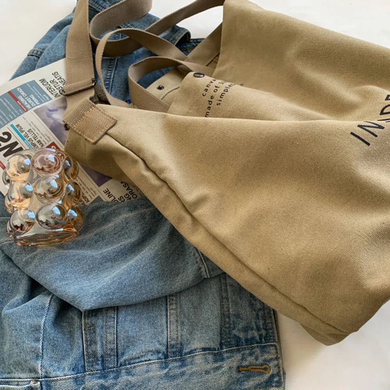 High Quality Canvas Men and Women Simple Cross-body Bag Wash Canvas Thick Handbag Large Capacity Arts Students Package Satchel
