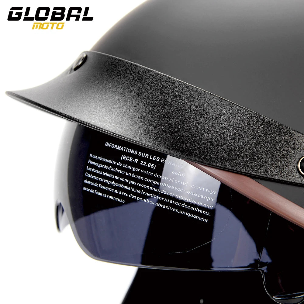 DOT Certification Motorcycle Helmet Retro Motocross Half Helmet Open Face Scooter Biker Sunshade Lens Summer Moto Men Helmet
