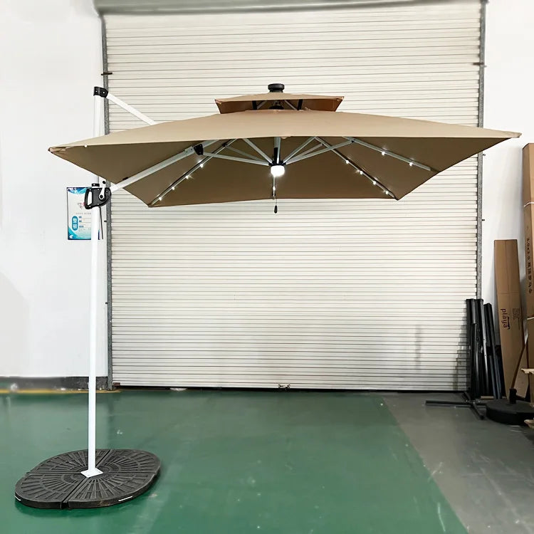 Uplion Modern Large 3M*3M  8ribs with LED Mini Roma Umbrella Double Roof Patio Umbrella Garden  Cantilever Parasol