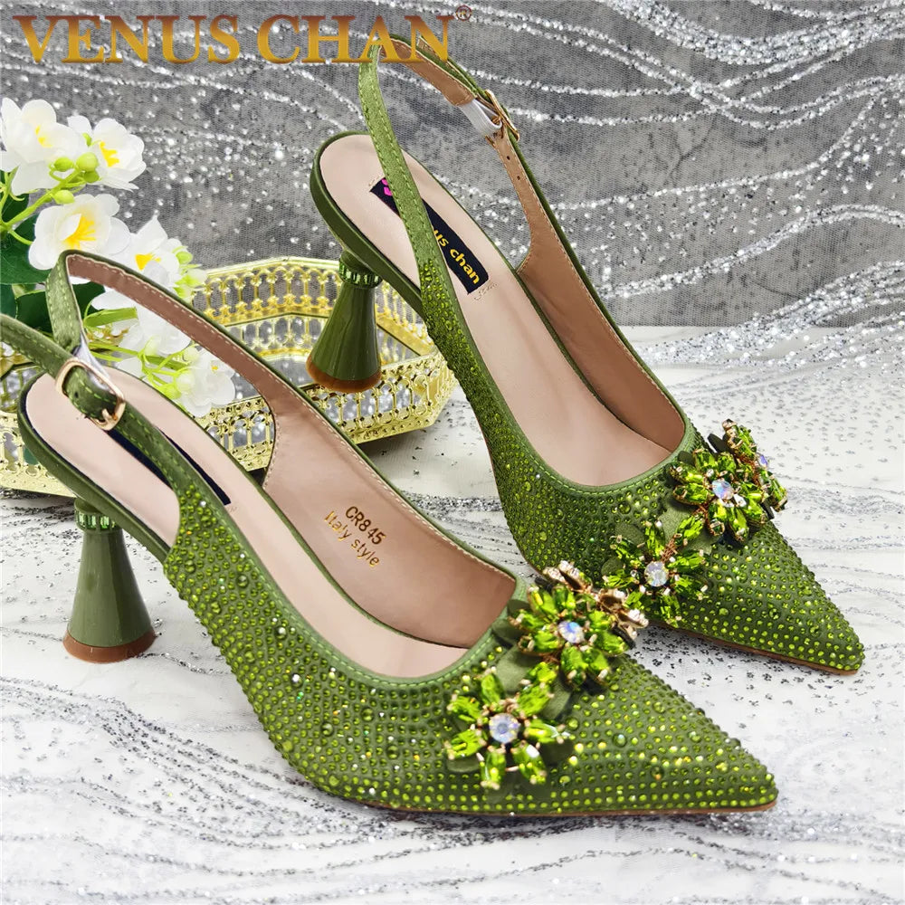 New Arrival African Women Shoes Decorated with Rhinestone Shoes for Women 2025 Designer Luxury Plus Size 43 Wedding Shoes Bride