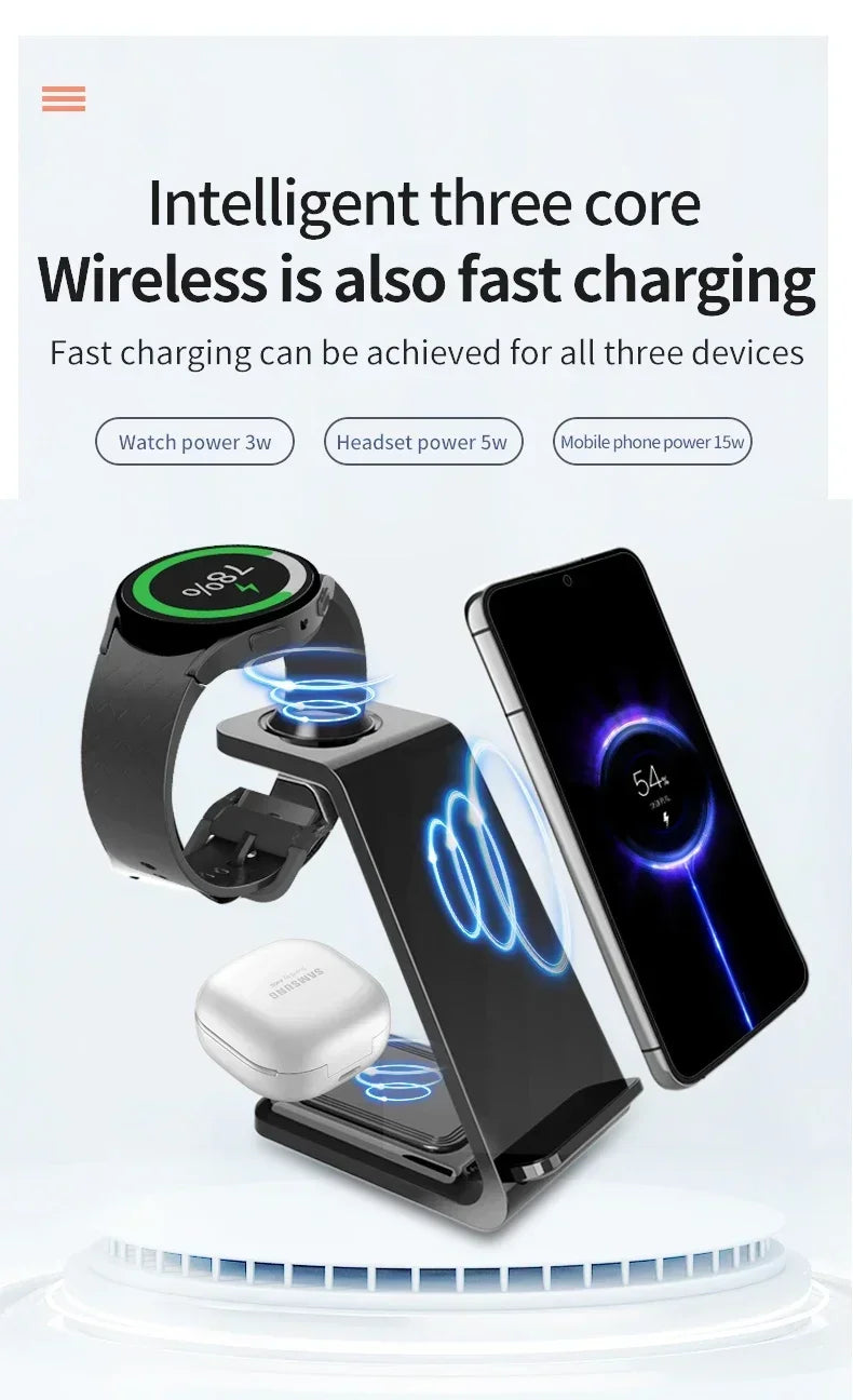 VIKEFON  3 in 1 Wireless Charger Stand for iPhone 16 15 14 13 12 Samsung Galaxy Apple Watch Airpods Pro Fast Charging Station