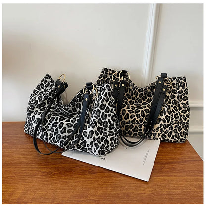New Fashion Tote Bags Shopping and Travel  Canvas Bags New Women Popular Handbags Large Capacity Leopard Shoulder Bags Сумка