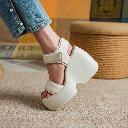Krazing Pot 2026 Comfort Sheepskin Superstar High Thick Bottom Summer Shoes Casual Slingback Luxury Brand Platform Women Sandals