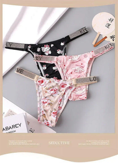 Sexy Thong Hello Kitty Panties Kawaii Cute Cartoon Underwear Women Ice Silk Briefs Girl Gift Underpants
