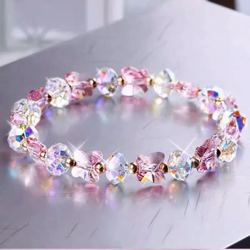 Fashion Butterfly Charm Crystal Stretch Beaded Bracelets Elastic Rope Women Temperament Bracelet