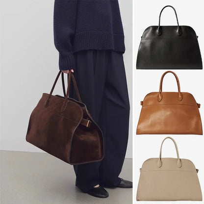 Elegant Suede Tote Bag Luxury Leather Large Capacity Shoulder Bag Minimalist Fashion Commute Handbag Soft Casual Shopping Bag