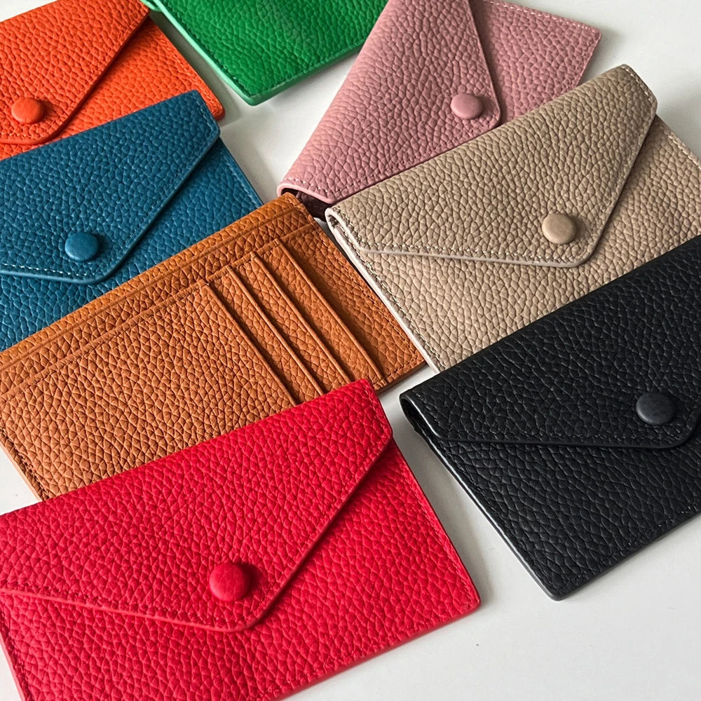 Customized letters, genuine cowhide leather, women's ultra-thin card wallet, women's short envelope, women's wallet