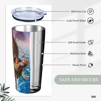 Moana and Pua Cartoon Movie Insulated Tumbler with Straws Stainless Steel Coffee Mugs Double Wall Car Bottle Cups 20oz