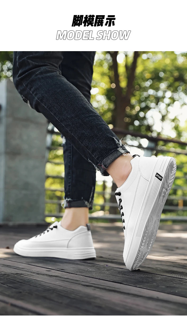New Style White Sneakers for Men, Korean Version, Trendy Platform Shoes, Versatile for All Occasions, Sporty and Casual Shoes