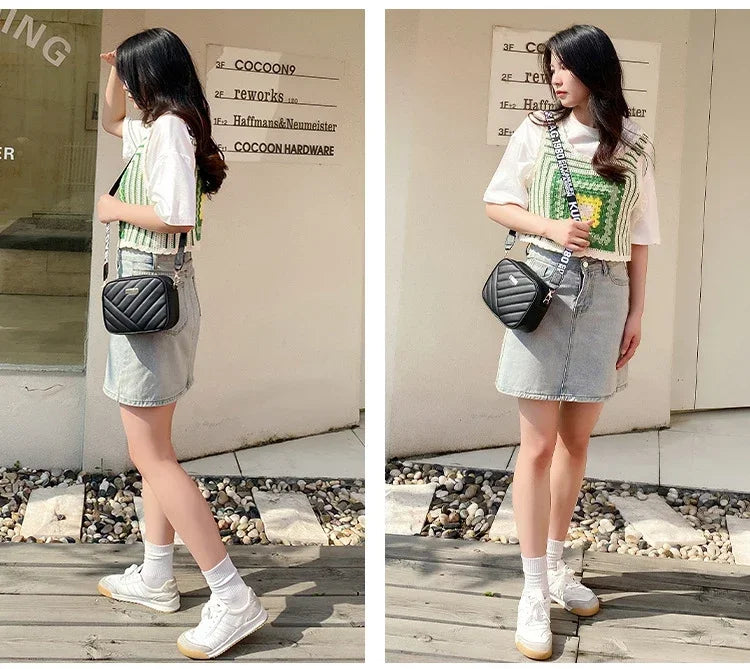 Minimalist Mini Fashionable Quilted Crossbody Bag Wallet, Trendy PU Shoulder Bag, WOMEN'S Casual Handbag and Mobile Phone Wallet