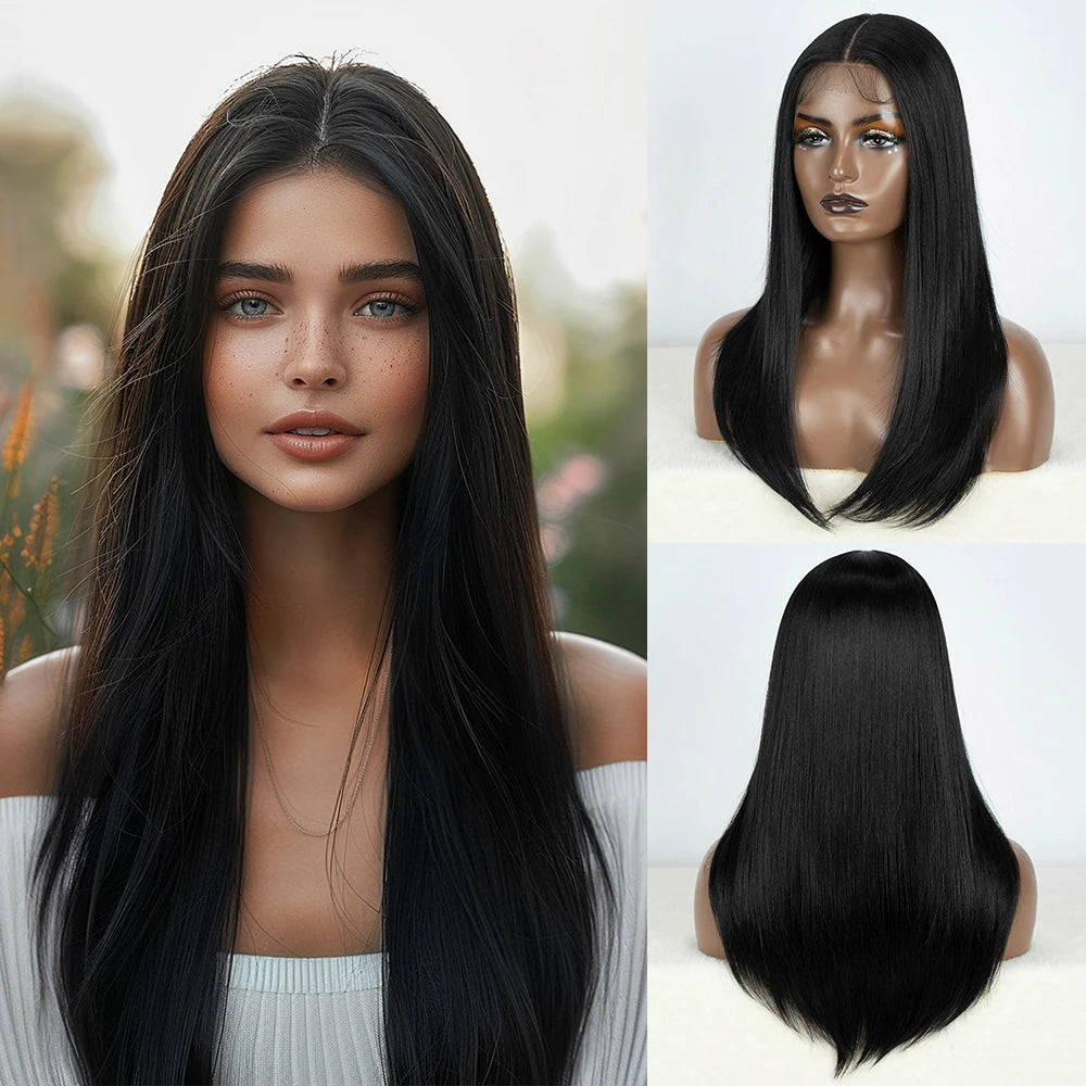 Synthetic Lace Front Wigs Long Bob Straight Wig Brown Blonde Black Color 22" Hair For Women Lace Wig Heat Resistant Cosplay Wigs