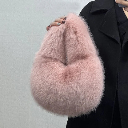 Winter Shoulder Bags Casual Furry for Women Solid Color Soft Plush Ladies Clutch Purse Handbags Lightweight Female Hobos Bag
