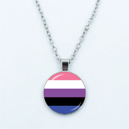 Rainbow Necklace LGBT Lesbian Gay Pride Rainbow Friendly Print Art Pattern Glass Cabochon Pendant Couple Chain Necklace Gift
